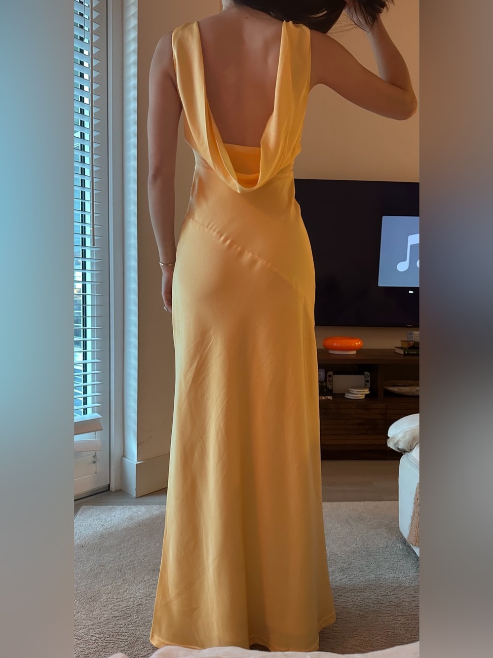 Meshki Backless Cowl Maxi Dress Yellow- XXS